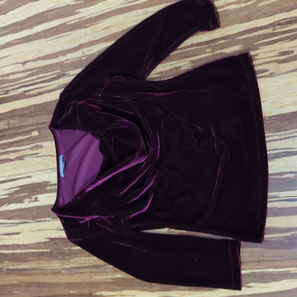 Susie Couture red velvet scoop cowl top